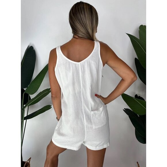 💕FAHERTY💕 Dream Cotton Gauze Jamesport Romper ~ White Medium M NWT - Picture 8 of 16